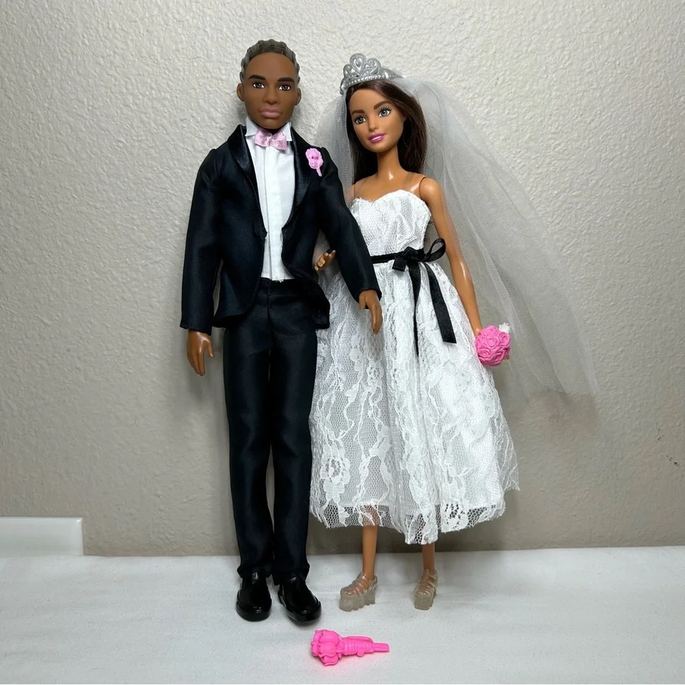 Barbie (2014) & Ken (2016) Dolls African American Bride & Groom Set Collectible